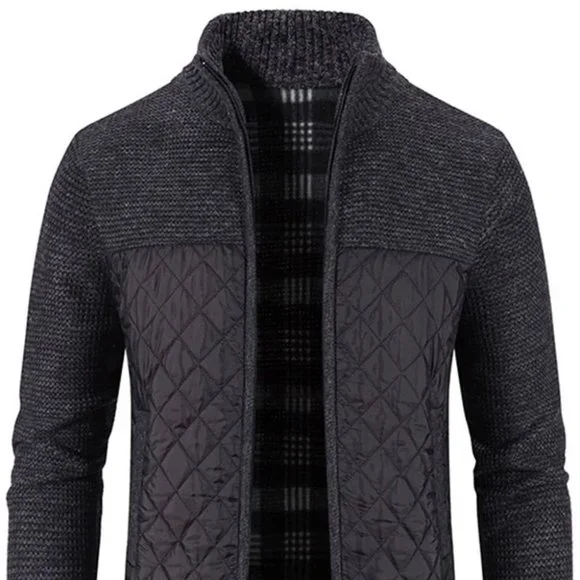 Black Mens Quilted Cardigan - Picture 1 of 7